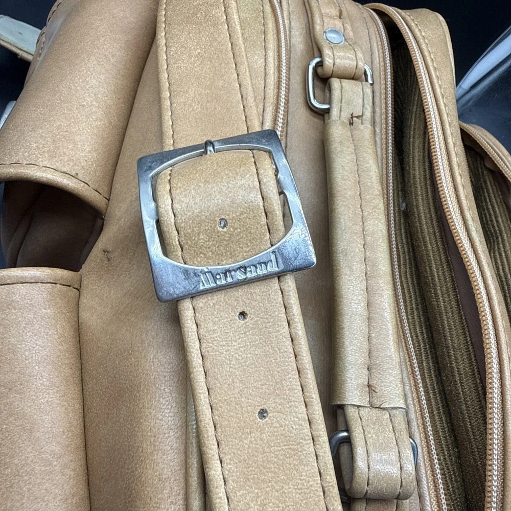 Vintage Marsand Camera Bag 60s Heavy Padded Large Tan Leather Fabric Made in USA